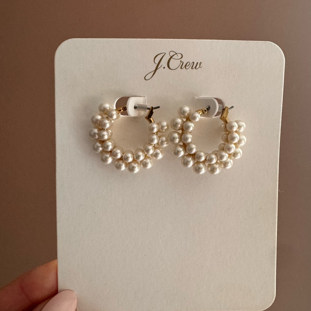 J. Crew Gold and White Pearl Cluster Earrings
